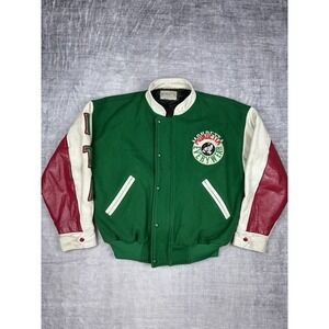 Mondetta Jacket Men's Large Green Flag Italy Varsity Letterman‎ Wool Leather